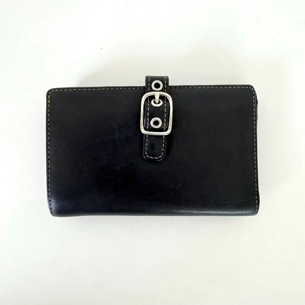 Coach Vintage Buckle Bifold Wallet Organizer Cardholder Black Leather